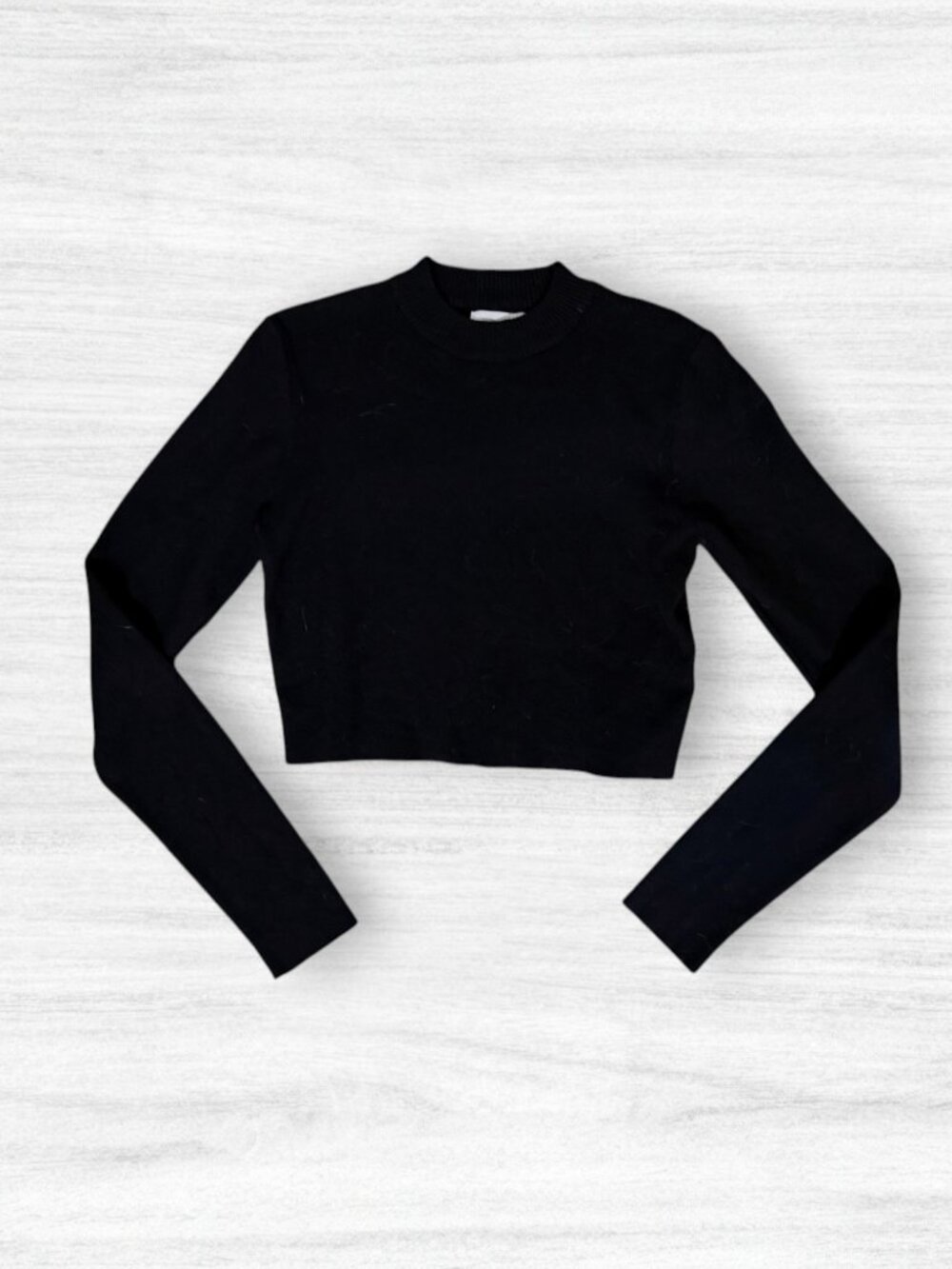 Mable Black Cropped Long Sleeve Knit Sweater Size M